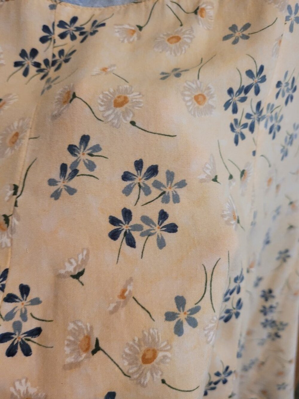 Vintage 90s Butter Yellow Daisy Floral Denim Bodice Babydoll Mini Dress Small - Picture 6 of 10